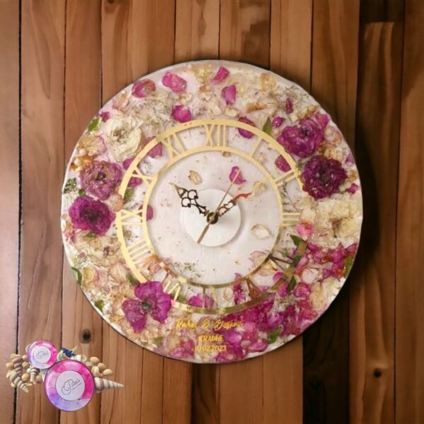 Flower Decorated Solid Resin Clock